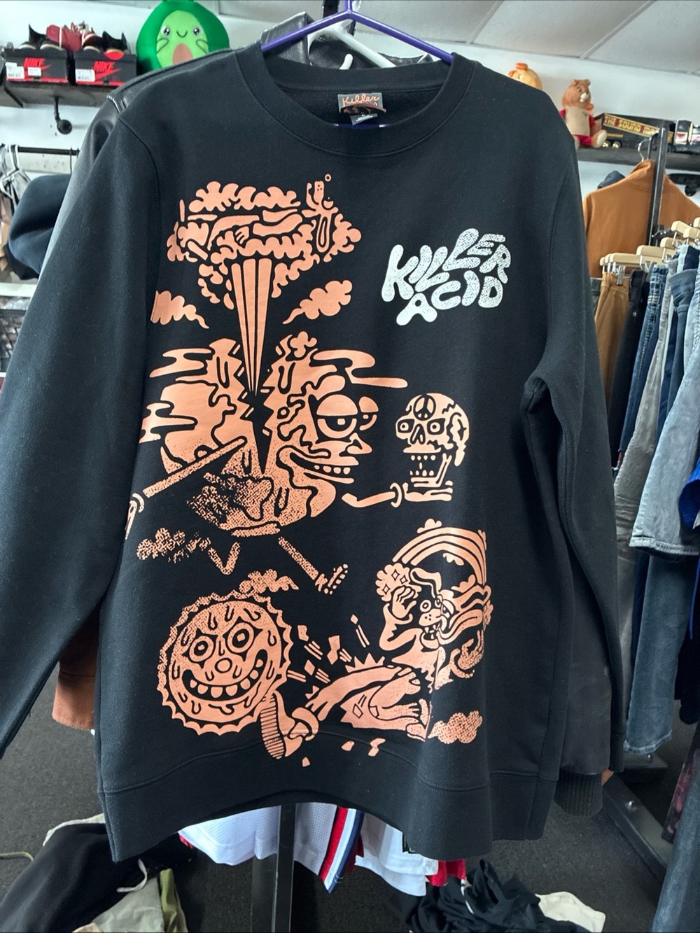 Killer Acid Crewneck Sweatshirt Black Psychedelic Trippy Graphic Print Mens L
